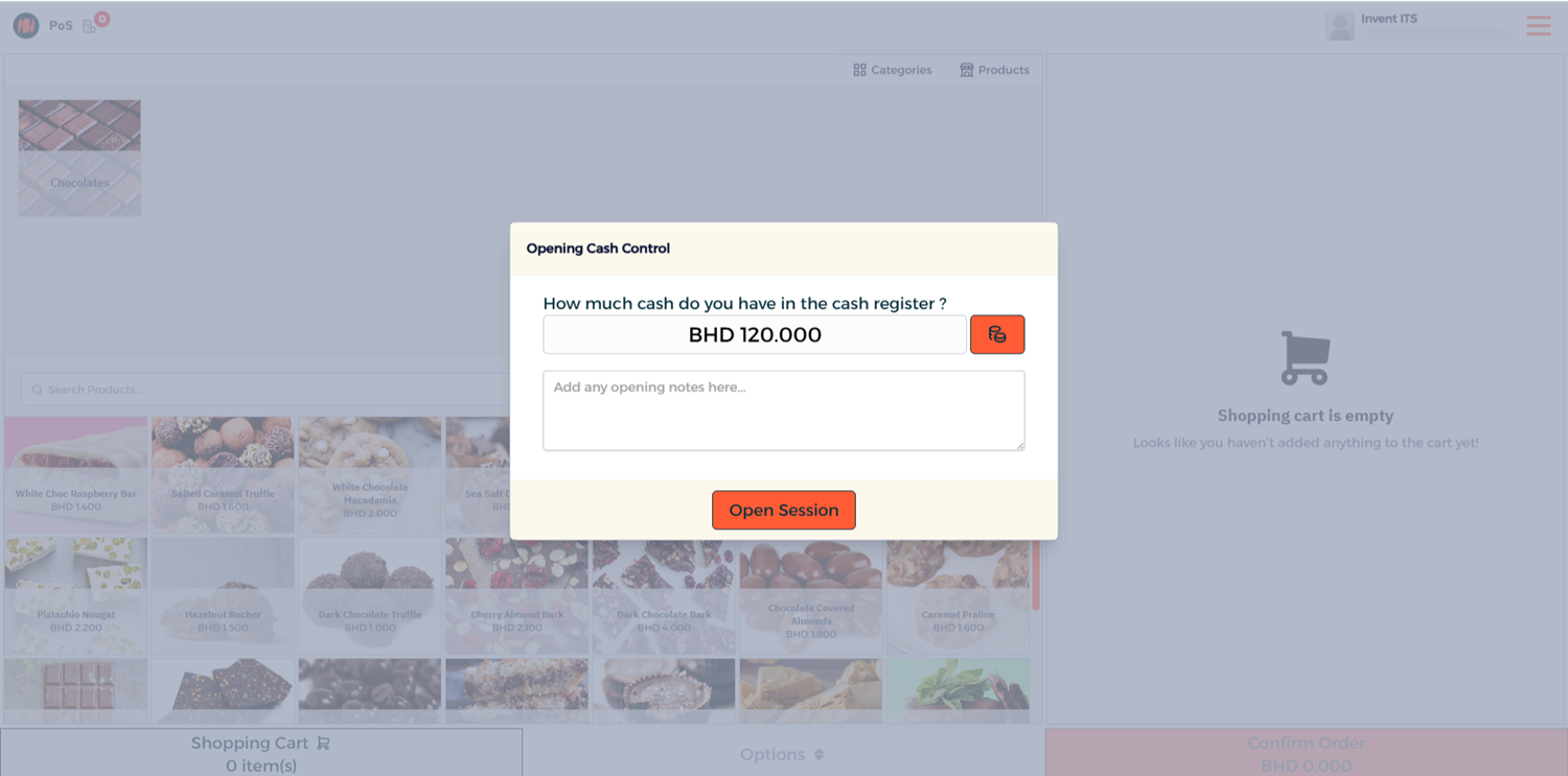 Step 3 - Opening Cash Control